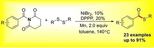 Nickel‐Catalyzed Synthesis of Thioesters from Amides and Disulfides