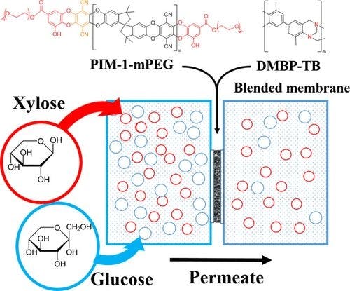 Blended Membrane of Polyethylene‐Glycol‐Grafted‐PIM‐1 and Tröger's Base Polymer for the Separation of Pentose and Hexose