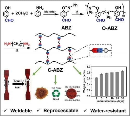 Weldable, Reprocessable, and Water‐resistant Polybenzoxazine Vitrimer Crosslinked by Dynamic Imine Bonds