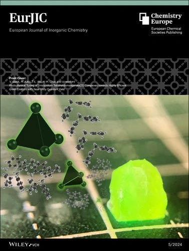 Front Cover: Photophysical Tuning of Imidazolium Tetrahalidomanganate(II) Complexes towards Highly Efficient Green Emitters with Near‐Unity Quantum Yield (Eur. J. Inorg. Chem. 5/2024)